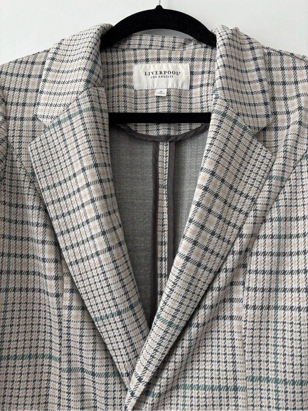 Liverpool Los Angeles Beige Gray Plaid Open Front Blazer Size M - Picture 7 of 12